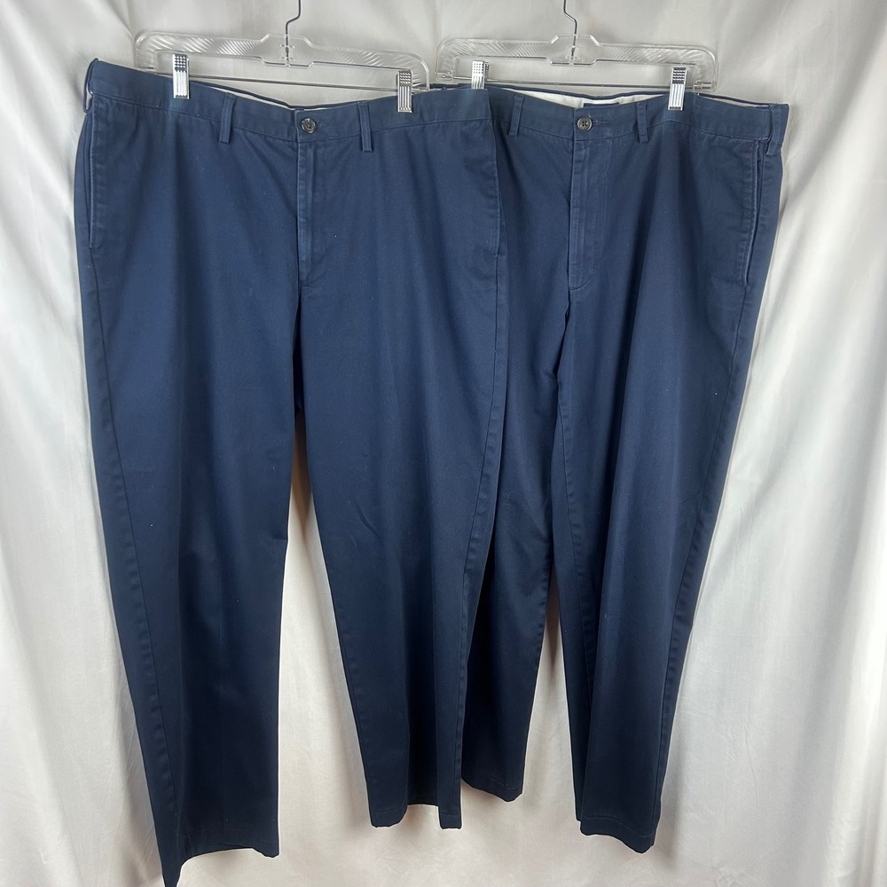 Lands End Mens 42 Traditional Fit Navy Blue Chino Pants 2 Bundle Flat Front - Picture 2 of 8